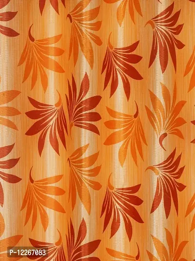 Cortina Leaf Design Long Door Drapes | Curtains for Home, Bedroom, Office Rooms | Balances Room Temperature | Polyester Fabric | Room-Darkening | Strechable | Pack of 2 | 9Ft | Orange-thumb2