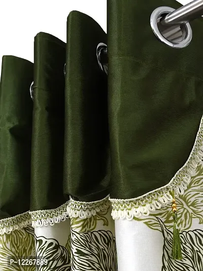 Cortina Polyester Ready to Use Floral Print Eyelet Jhalar Pattern Curtains ? 7 Ft Set of 2 ? Washable ? Bedroom Living Room Kids Room Hall Kitchen Office ? Sheer Curtains ? Green-thumb2