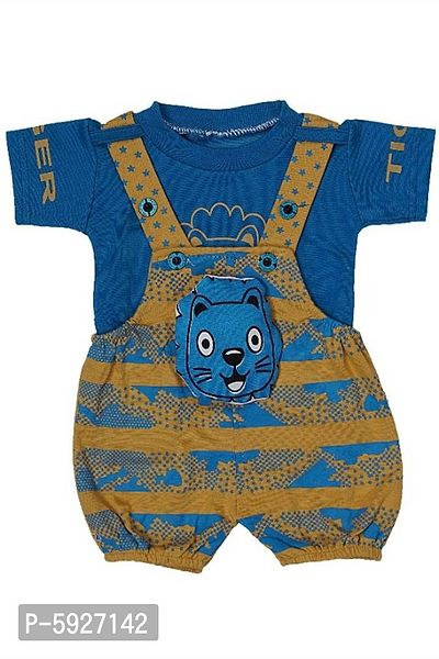 Little Pranks Baby Boy & Girl Cotton Tiger Face Design Dungaree Set