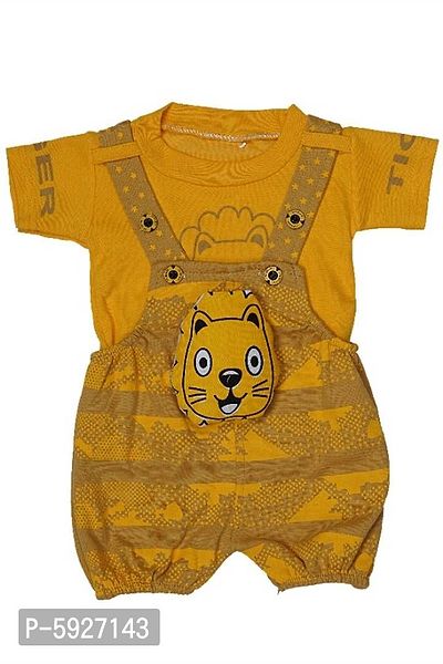 Little Pranks Baby Boy & Girl Cotton Tiger Face Design Dungaree Set-thumb0