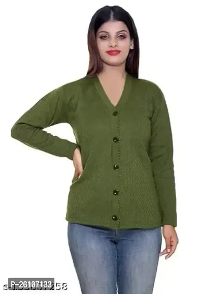 Royal Rajasthani Women V-Neck Full Sleeves Length Cable Button Woolen Wine Cardigan Sweater-thumb0