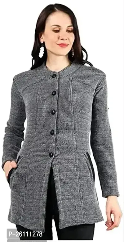 Royal Rajasthani Women V-Neck Full Sleeves Length Cable Button Woolen Wine Cardigan Sweater