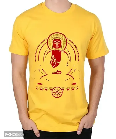 Reliable Yellow Polyester Blend Printed Round Neck Tees For Men-thumb0