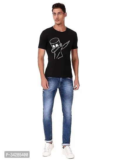 Reliable Black Polyester Blend Printed Round Neck Tees For Men-thumb0