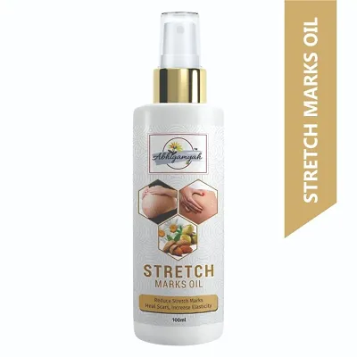 Abhigamyah Stretch Care Oil to Minimize Stretch Marks and Even Out Skin Tone - Blend of 6 Oils with Rosehip Calendula and Sea Buckthorn Oils - No Parabens, Silicones, Mineral Oil and Color - 100mL pack of 1
