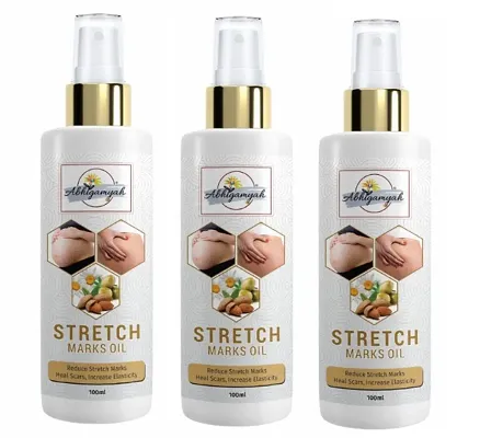 Abhigamyah Stretch Care Oil to Minimize Stretch Marks and Even Out Skin Tone - Blend of 6 Oils with Rosehip Calendula and Sea Buckthorn Oils - No Parabens, Silicones, Mineral Oil and Color - 100mL pack of 3