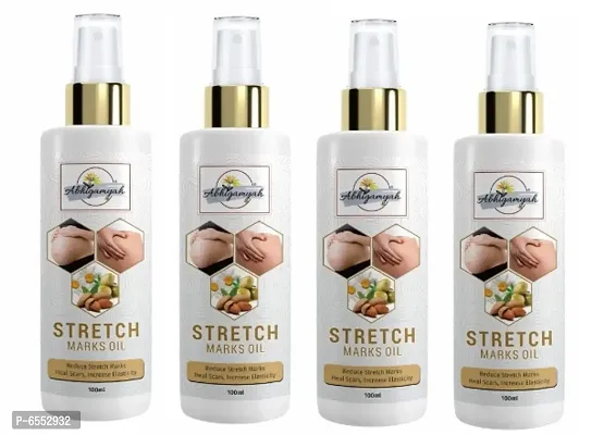 Abhigamyah Stretch Care Oil to Minimize Stretch Marks and Even Out Skin Tone - Blend of 6 Oils with Rosehip Calendula and Sea Buckthorn Oils - No Parabens, Silicones, Mineral Oil and Color - 100mL pack of 4-thumb0
