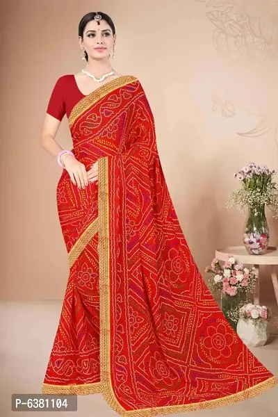 Beautiful Georgette Printed Bandhani Saree with Blouse piece