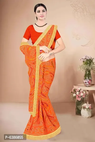 Attractive Georgette Printed Bandhani Saree with Blouse piece