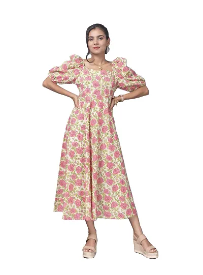 pinkrang Sanganeri Blossom Midi Dress- and Off