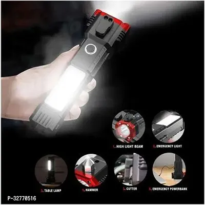 Torch Light, LED 3W Torch Light Rechargeable Torch Flashlight, Long Distance Beam Range, Car Rescue Torch with Hammer, Window Glass and Seat Belt Cutter-thumb0