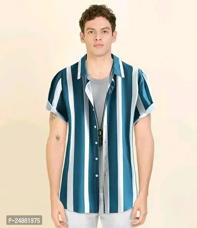 Reliable Multicoloured Cotton Striped Short Sleeves Casual Shirt For Men-thumb0