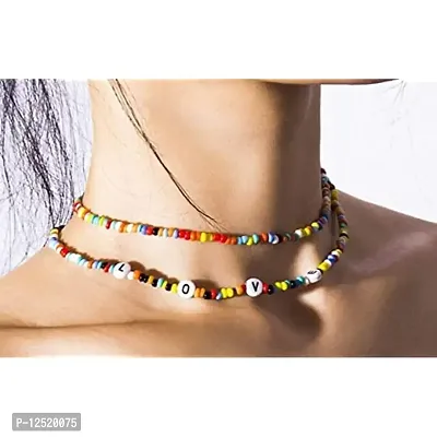 HADIE Handmade Choker Beach Necklace Daisy Rainbow with Word Love Rice Bead Party Necklaces Jewelry Accessories For Women And Girls-thumb2