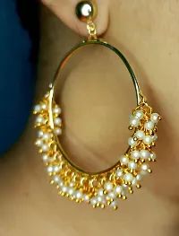 HADIE Pearl Embellished Chandbali Earrings Small for Women Girls Stylish Gold Toned Ethnic Fusion Jewellery-thumb2