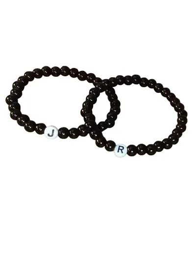 HADIE Couple Combo Initial Bracelet for Men Women Onyx Pearl Bracelet His Hers Matching Friendship Relationship