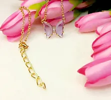 HADIE Crystal Butterfly Necklace Dainty Jewelry Gold Thin Chain Stunning Neckpiece (Purple)-thumb2