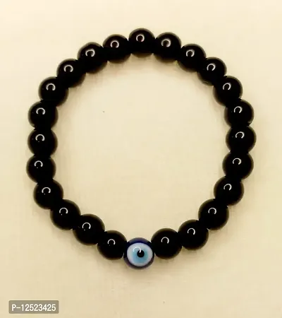 HADIE Blue Evil Eye Bracelet for Men Women Unisex Black Onyx 8mm Stretchable Beaded Amulet for Positive Energy Lucky Charm-thumb4