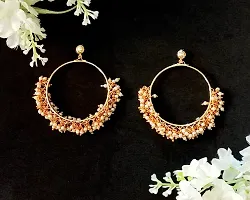 HADIE Pearl Embellished Chandbali Earrings Small for Women Girls Stylish Gold Toned Ethnic Fusion Jewellery-thumb1