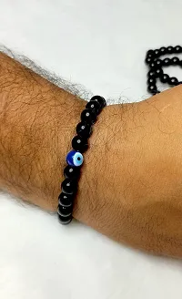 HADIE Blue Evil Eye Bracelet for Men Women Unisex Black Onyx 8mm Stretchable Beaded Amulet for Positive Energy Lucky Charm-thumb1