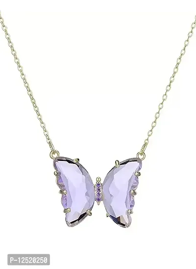 HADIE Crystal Butterfly Necklace Dainty Jewelry Gold Thin Chain Stunning Neckpiece (Purple)-thumb0