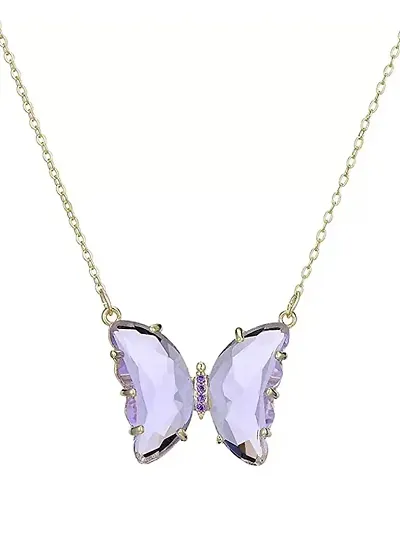 HADIE Crystal Butterfly Necklace Dainty Jewelry Thin Chain Stunning Neckpiece (Purple)