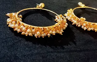 HADIE Pearl Embellished Chandbali Earrings Small for Women Girls Stylish Gold Toned Ethnic Fusion Jewellery-thumb4