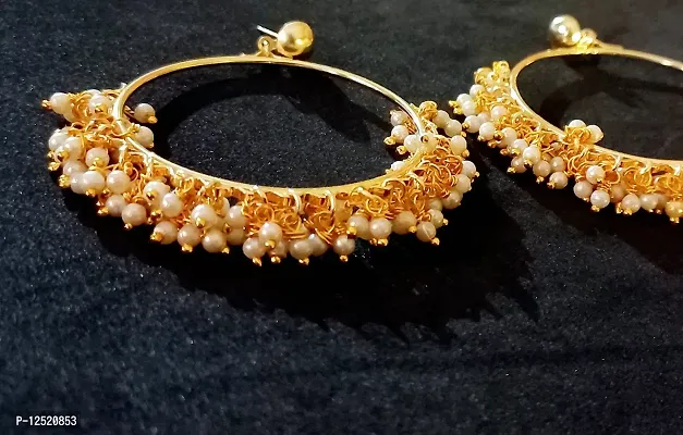 HADIE Pearl Embellished Chandbali Earrings Small for Women Girls Stylish Gold Toned Ethnic Fusion Jewellery-thumb5