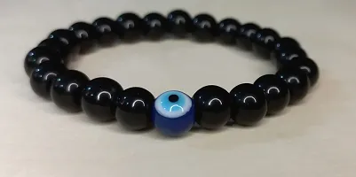 HADIE Blue Evil Eye Bracelet for Men Women Unisex Black Onyx 8mm Stretchable Beaded Amulet for Positive Energy Lucky Charm-thumb2