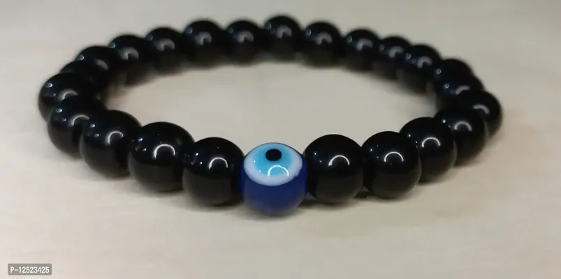 HADIE Blue Evil Eye Bracelet for Men Women Unisex Black Onyx 8mm Stretchable Beaded Amulet for Positive Energy Lucky Charm-thumb3