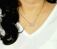 HADIE Crystal Butterfly Necklace Dainty Jewelry Gold Thin Chain Stunning Neckpiece (Purple)-thumb1