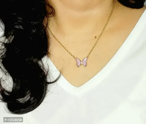 HADIE Crystal Butterfly Necklace Dainty Jewelry Gold Thin Chain Stunning Neckpiece (Purple)-thumb2