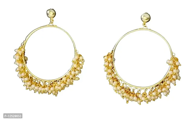 HADIE Pearl Embellished Chandbali Earrings Small for Women Girls Stylish Gold Toned Ethnic Fusion Jewellery-thumb0