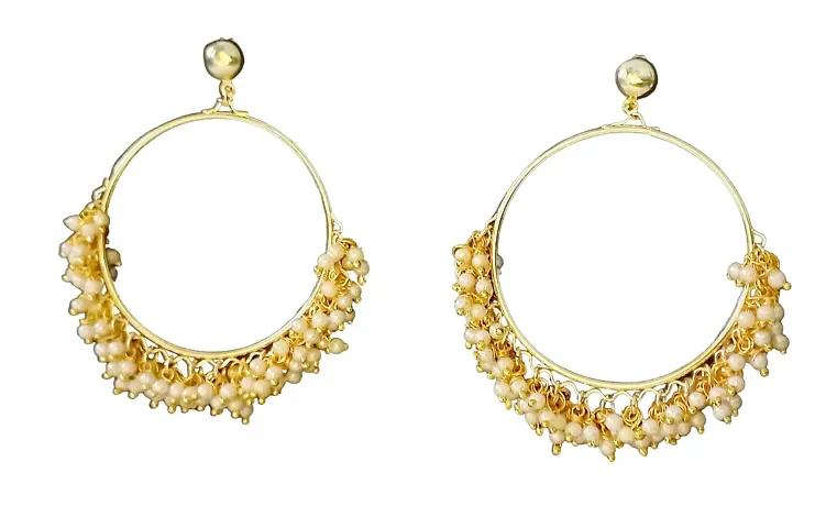 HADIE Pearl Embellished Chandbali Earrings Small for Women Girls Stylish Gold Toned Ethnic Fusion Jewellery