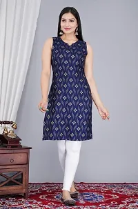 SAYANG Gold Flower Printed Rayon Straight Sleeveless Kurti for Women and Girls Perfect for a Fashionable Summer Wardrobe-thumb3