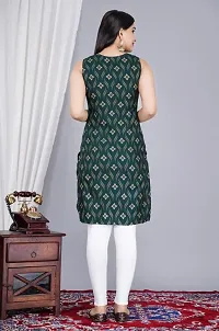 SAYANG Gold Flower Printed Rayon Straight Sleeveless Kurti for Women and Girls Perfect for a Fashionable Summer Wardrobe (Green,Large)-thumb2