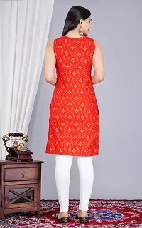 SAYANG Gold Flower Printed Rayon Straight Sleeveless Kurti for Women and Girls Perfect for a Fashionable Summer Wardrobe (Red,Medium)-thumb2