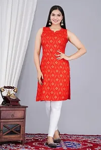 SAYANG Gold Flower Printed Rayon Straight Sleeveless Kurti for Women and Girls Perfect for a Fashionable Summer Wardrobe-thumb3