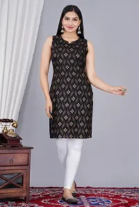 SAYANG Gold Flower Printed Rayon Straight Sleeveless Kurti for Women and Girls Perfect for a Fashionable Summer Wardrobe-thumb3