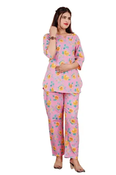 SAYANG 100% Night Suit for Women's And Girls | Night Suit Set of Shirt Pyjama | Nighty For Women's And Girls (Pink ,Small )