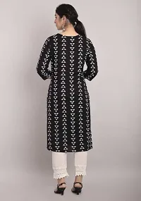 SAYANG Women's 100% Rayon Printed Straight Kurti with Pant (3/4 Sleeves) (XX-Large, Black)-thumb2