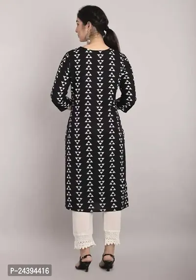 SAYANG Women's 100% Rayon Printed Straight Kurti with Pant (3/4 Sleeves) (XX-Large, Black)-thumb3