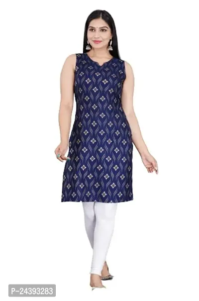 SAYANG Gold Flower Printed Rayon Straight Sleeveless Kurti for Women and Girls Perfect for a Fashionable Summer Wardrobe