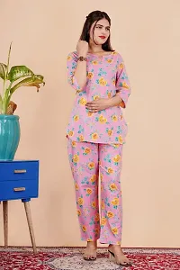 SAYANG 100% Cotton Night Suit for Women's And Girls | Printed Night Suit Set of Shirt  Pyjama | Nighty For Women's And Girls (Pink ,Small )-thumb1