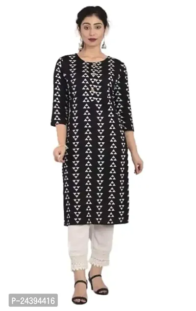 SAYANG Women's 100% Rayon Printed Straight Kurti with Pant (3/4 Sleeves) (XX-Large, Black)