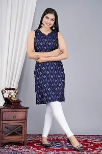 SAYANG Gold Flower Printed Rayon Straight Sleeveless Kurti for Women and Girls Perfect for a Fashionable Summer Wardrobe-thumb4