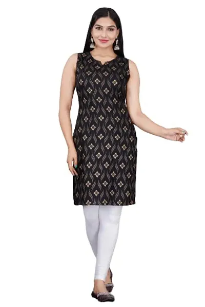 SAYANG Flower Rayon Straight Sleeveless Kurti for Women and Girls Perfect for a Fashionable Summer Wardrobe