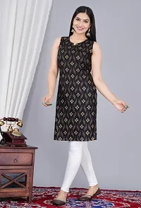 SAYANG Gold Flower Printed Rayon Straight Sleeveless Kurti for Women and Girls Perfect for a Fashionable Summer Wardrobe-thumb4