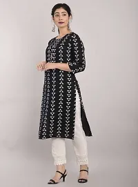 SAYANG Women's 100% Rayon Printed Straight Kurti with Pant (3/4 Sleeves) (XX-Large, Black)-thumb1