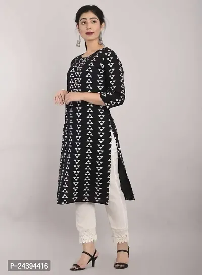 SAYANG Women's 100% Rayon Printed Straight Kurti with Pant (3/4 Sleeves) (XX-Large, Black)-thumb2