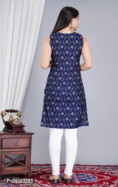 SAYANG Gold Flower Printed Rayon Straight Sleeveless Kurti for Women and Girls Perfect for a Fashionable Summer Wardrobe-thumb3